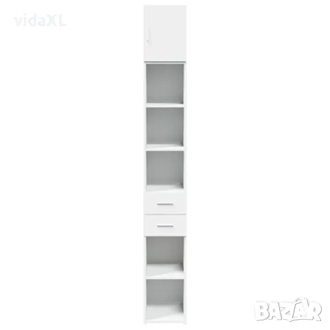 vidaXL Тънък шкаф за съхранение, бял, 30x42,5x225 см, инженерно дърво, снимка 4 - Бюфети - 56146901