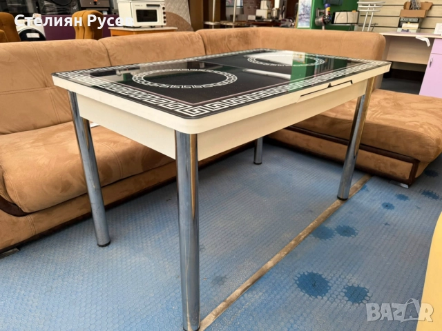 041165  версаче стъклена трапезна  маса  130/80см   -цена 150 лв или 76.69  евро  смр  - стъклен пло, снимка 5 - Маси - 52293755