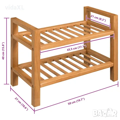 vidaXL Поставка за обувки с 2 рафта, 50x27x40 см, дъбов масив, снимка 4 - Ракли - 56146433