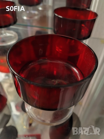 6 чаши франция червено стъкло, снимка 2 - Чаши - 51434375