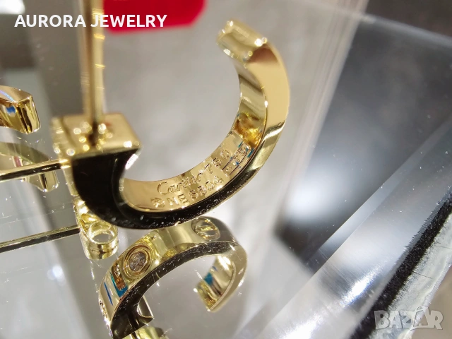 CARTIER Love Gold Hoop 2 Diamonds Дамски Обеци, снимка 9 - Обеци - 53029519
