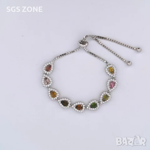 сребърна гривна с многоцветен турмалин, снимка 5 - Гривни - 51264494
