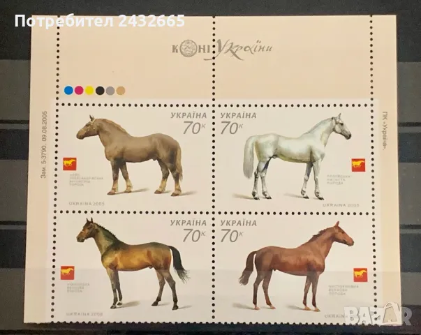 2401. Украйна 2005 = “ Фауна. Породи украински коне. “ , **, MNH