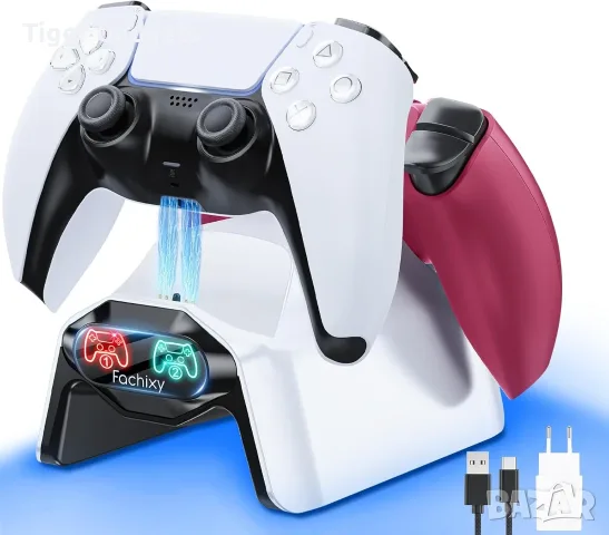 Зарядна станция Fachixy за 2 PS5 контролера, бързо зареждане за 2 часа, USB-C