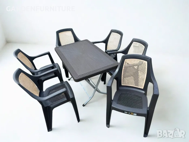 Комплект маса + 6 стола или 4 стола ратан 3 цвята и размери маси