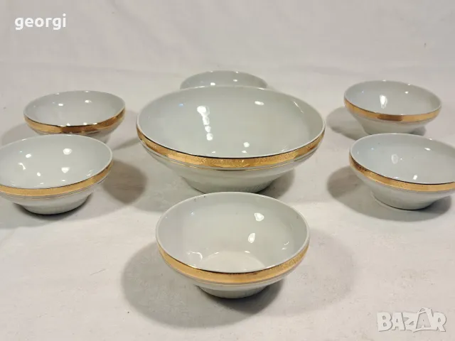 български порцеланов сервиз за компот със златен кант  10/4, снимка 1