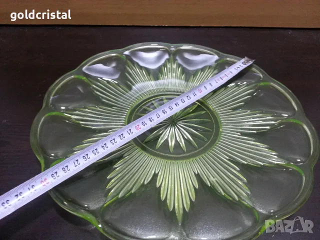 ретро стъклено плато поднос ураново стъкло , снимка 3 - Антикварни и старинни предмети - 26664653