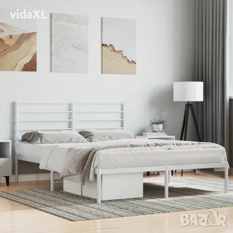vidaXL Метална рамка за легло с горна табла, бяла, 160x200 см, снимка 2 - Спални и легла - 56147349