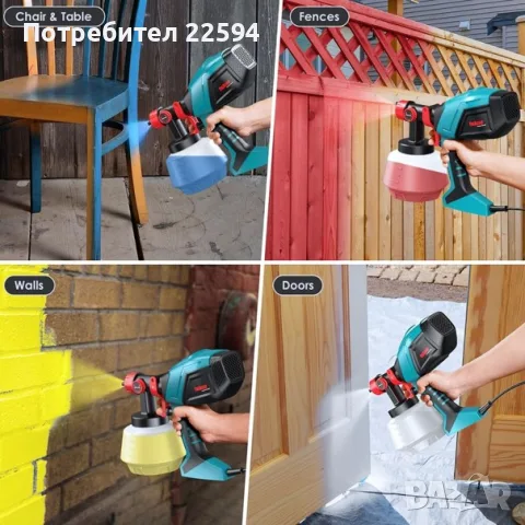 Пистолет боядисване 700 W регулируем дебит 5 дюзи - 1200 ml контейнер, снимка 4 - Други инструменти - 55743254