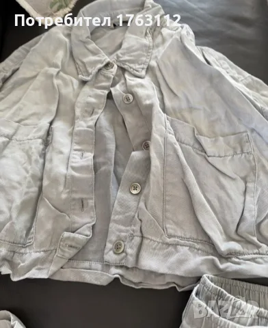 Zara дамски комплект от две части - риза и панталон, сив, лен и лиосел, размер Xs, снимка 2 - Комплекти - 55715695