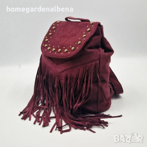 Велурена Дамска Раница с Ресни и Нитове | Бохо Стил, снимка 16 - Чанти - 54208697