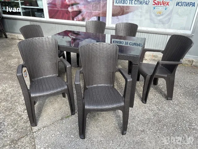 Градински комплект – маса с 6 стола, ратанов дизайн, снимка 3 - Маси - 50408168