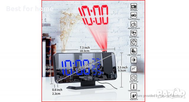 Радио часовник с функция прожекция, термометър, влагомер EN8827, снимка 7 - Радиокасетофони, транзистори - 37683958