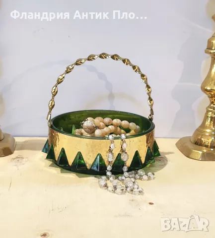 Винтидж ръчно изработена кристална кошница "Brama" с месингови акценти, снимка 7 - Декорация за дома - 49434831