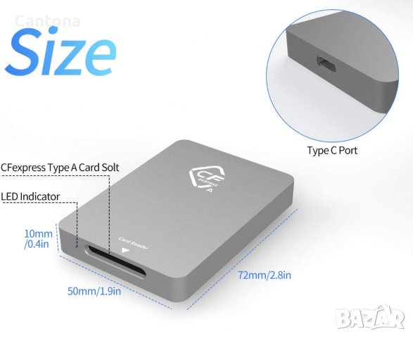 CFexpress Type A Четец на карти USB 3.1 Gen 2 10Gbps, алуминиев, съвместим с Thunderbolt 3, снимка 2 - Чанти, стативи, аксесоари - 39273685