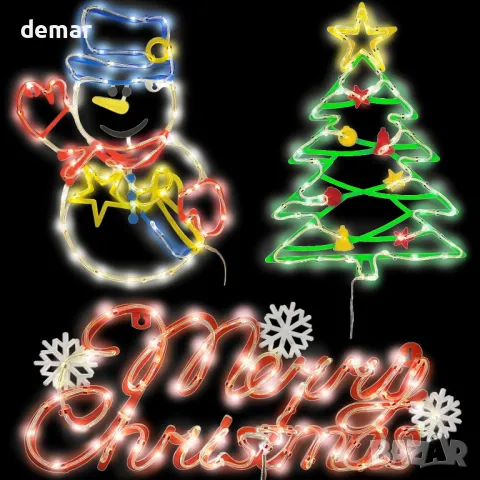 Коледни силуетни светлини, Опаковка от 3 USB водоустойчиви знаци,40 см