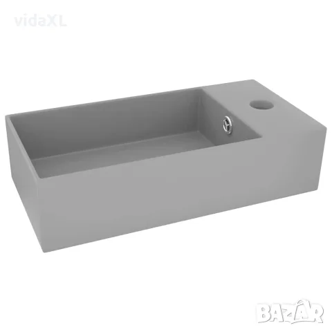 vidaXL Мивка за баня с преливник, керамична, светлосива