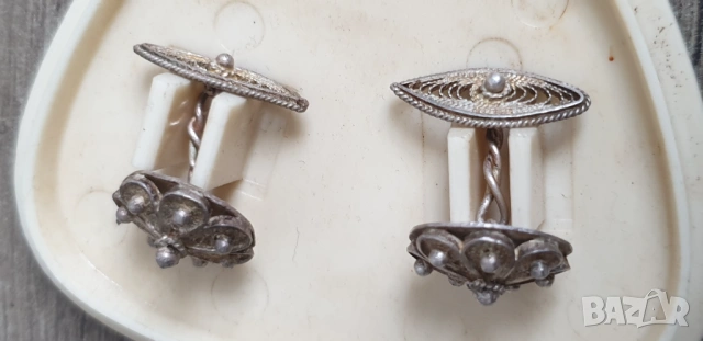 Стари сребърни филигранни бутонели, ръкавели, снимка 6 - Антикварни и старинни предмети - 54189117