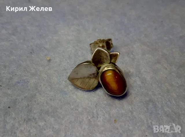 ФЛОРАЛНА СРЕБЪРНА ОБЕЦА ЦВЕТЕ СРЕБРО 925 с ПОЛИРАН КАМЪК ТИГРОВО ОКО ФИНА РЪЧНА ИЗРАБОТКА 48650, снимка 8 - Обеци - 49510734