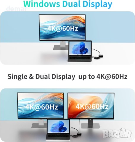 USB C Хъб два порта 4K/60Hz HDMI, 100W PD, USB C 3.0, 2*USB A 3.0, снимка 4 - Други - 42200269