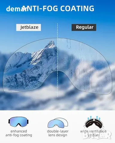 Ски очила JetBlaze Unisex OTG, против мъгла, сферични, огледални, сини (S3:8% -18% VLT), снимка 4 - Зимни спортове - 48291559