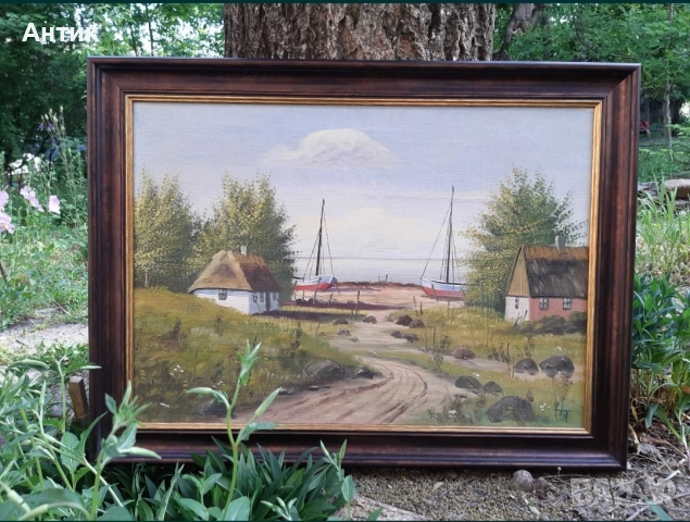 Красива Стара Картина Живопис Маслени Бои на Платно, снимка 4 - Картини - 52630679