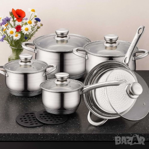 Royalty Line RL-1232 – Комплект от 12 части, с капаци и многослойно дъно, снимка 5 - Прибори за хранене, готвене и сервиране - 51947528