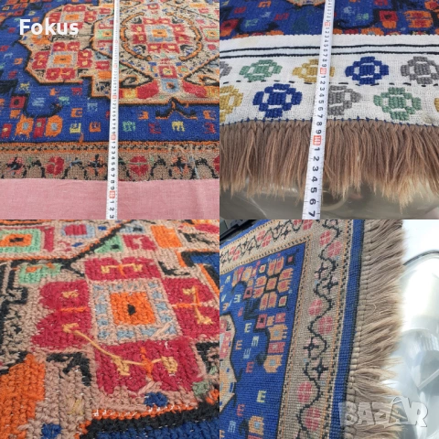 Стар вълнен ръчно тъкан и бродиран килим - килимче, снимка 7 - Антикварни и старинни предмети - 53348250