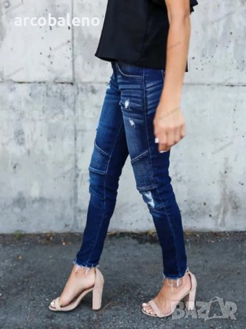 Дамски вталени плисирани унищожени еластични пени дънки, 3цвята, снимка 10 - Дънки - 40027375