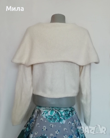 Отлично болеро ангора с красива яка, размер L, цвят шампанско, меко, пухкаво и топло, снимка 2 - Жилетки - 52655811