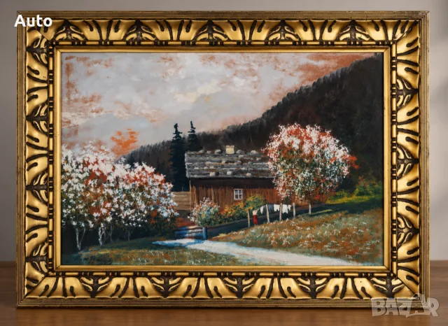 Стара алпийска картина „Aus dem Prättigau“ – маслени бои, Швейцария, 60 × 45 см