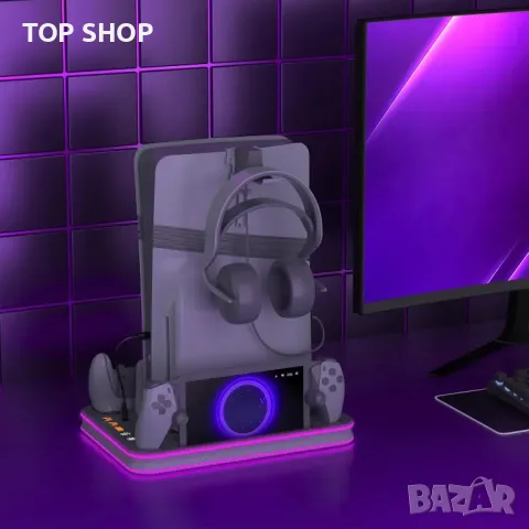 Докинг станция, зарядна и охлаждаща станция за PS5, RGB LED, стойка за слушалки и PS Portal, сива, снимка 6 - Аксесоари - 49335578