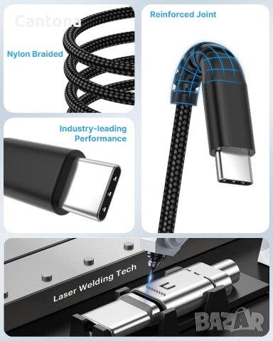 2 броя Aioneus USB C кабел 3A , за бързо зареждане 1,8 м, плетена оплетка, снимка 2 - USB кабели - 42624587