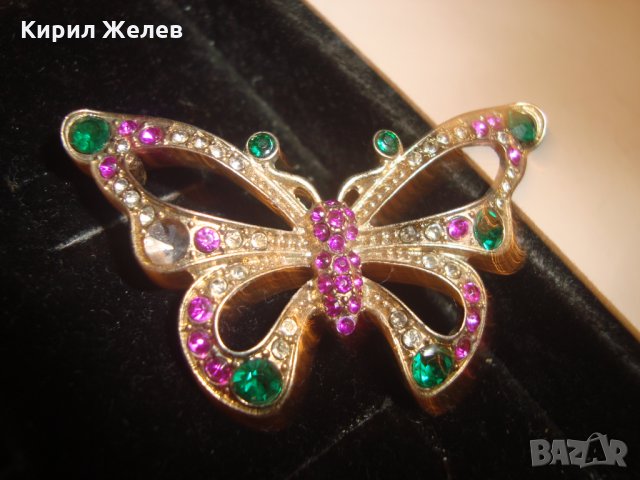 ЗЛАТИСТА БРОНЗОВА КРАСИВА ПЕПЕРУДА АРТ БРОШКА с МНОГО КАМЪНИ и КРИСТАЛИ 68131, снимка 3 - Други - 30580772