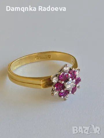 Златен пръстен с Диаманти и Рубини 18 карата,проба 750, снимка 12 - Пръстени - 47890971