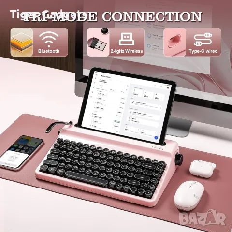 YUNZII QL75 Retro Typewriter – механична клавиатура QMK/VIA, RGB, 3 режима, снимка 9 - Клавиатури и мишки - 56017417