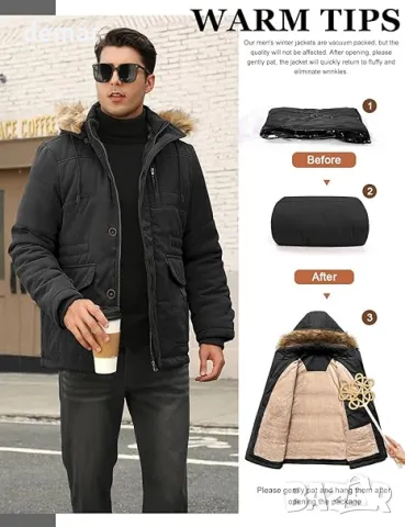 Мъжко зимно палто FemiChic: яке от полар с топла и сваляща се качулка, снимка 5 - Якета - 49793487