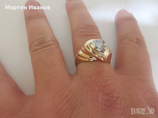 Златен мъжки пръстен с циркон 2, снимка 8 - Пръстени - 38537640