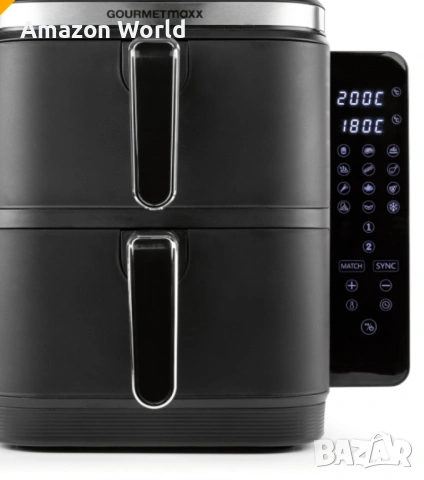 ‼️ Чисто Нов!‼️ Фритюрник с горещ въздух GOURMETMAXX вертикален с двойна кошница 11 литра черен, снимка 2 - Печки, фурни - 54238861