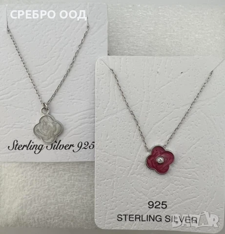 сребърни колиета-родирано сребро с мотив-детелина, снимка 4 - Колиета, медальони, синджири - 50559839