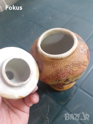Красива стара ваза буркан с капак порцелан Сатцума Satsuma, снимка 5 - Антикварни и старинни предмети - 53313009