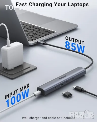 10Gbps USB C хъб, 4*USB C 3.1, 100 W мощност (не поддържа монитор), снимка 6 - Кабели и адаптери - 49457543