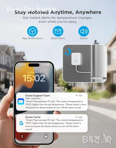 GoveeLife WiFi термометър за хладилник с аларма, безжичен цифров температурен уред за фризер , снимка 2 - Други стоки за дома - 54312062