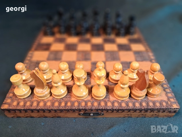 мини дървен шах от соца 30/6, снимка 2 - Шах и табла - 52797715