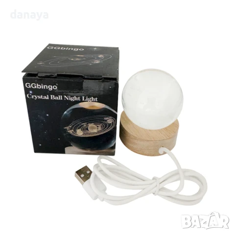 5952 Кристална стъклена нощна лампа с 3D холограмно изображение на Слънчевата система 3D Solar Syste, снимка 4 - Настолни лампи - 50779511