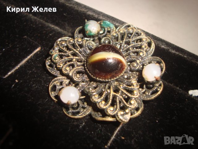 СТАРИННА БРОНЗОВА ФИЛИГРАННА БРОШКА с ЯСПИС и ПЕРЛИЧКИ АРТ ДЕКО 1921, снимка 12 - Други - 30701223
