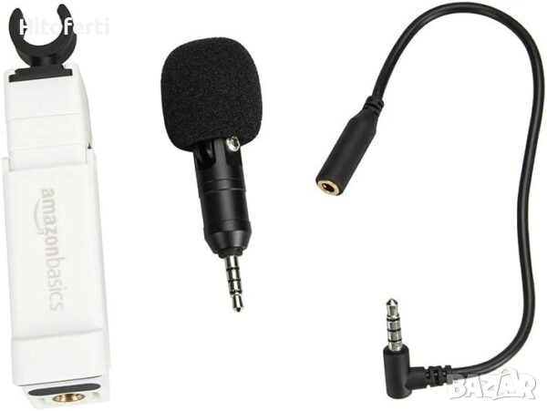 Щипка за смартфон с микрофон, бял Amazon Basics