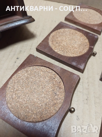 Комплект Стара Дървена Кутия С Подложки За Чаши. , снимка 8 - Антикварни и старинни предмети - 52697778