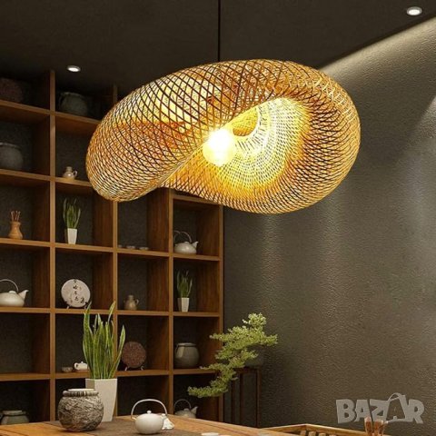 Намален с 20 лв. Винтидж бамбуков полилей лампа висулка плетено осветление за домашен декор