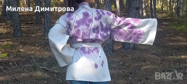Ръчно рисувано сатенирано кимоно , снимка 11 - Сака - 48960223